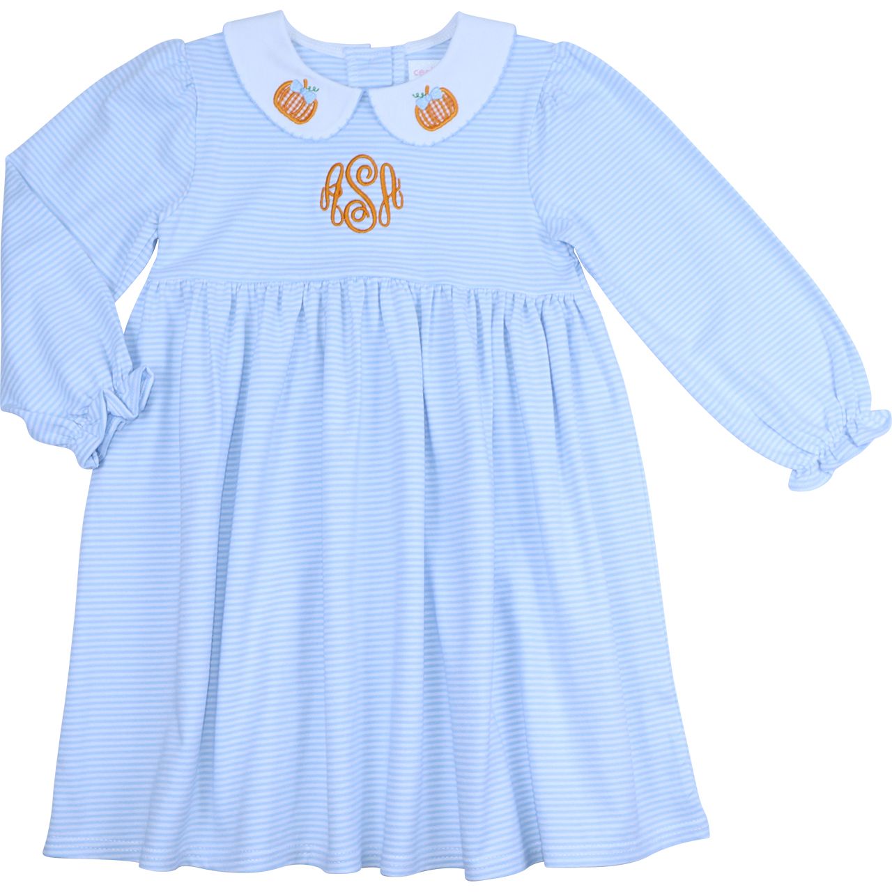 Blue Stripe Knit Applique Pumpkins Dress