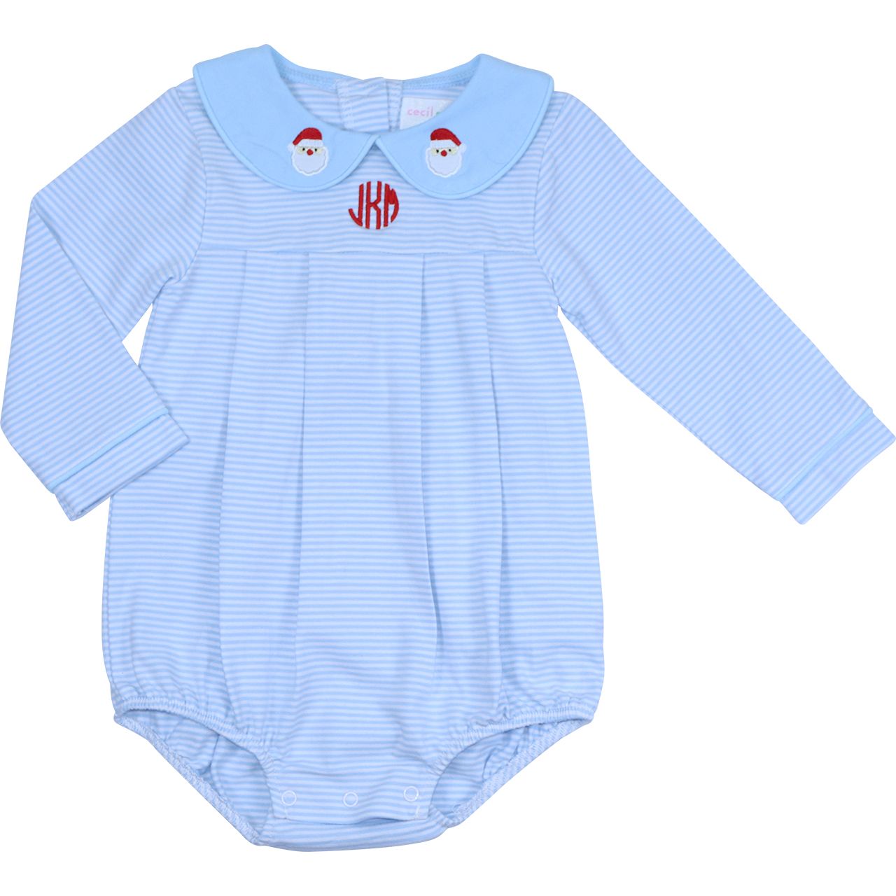 Blue Stripe Knit Applique Santa Bubble