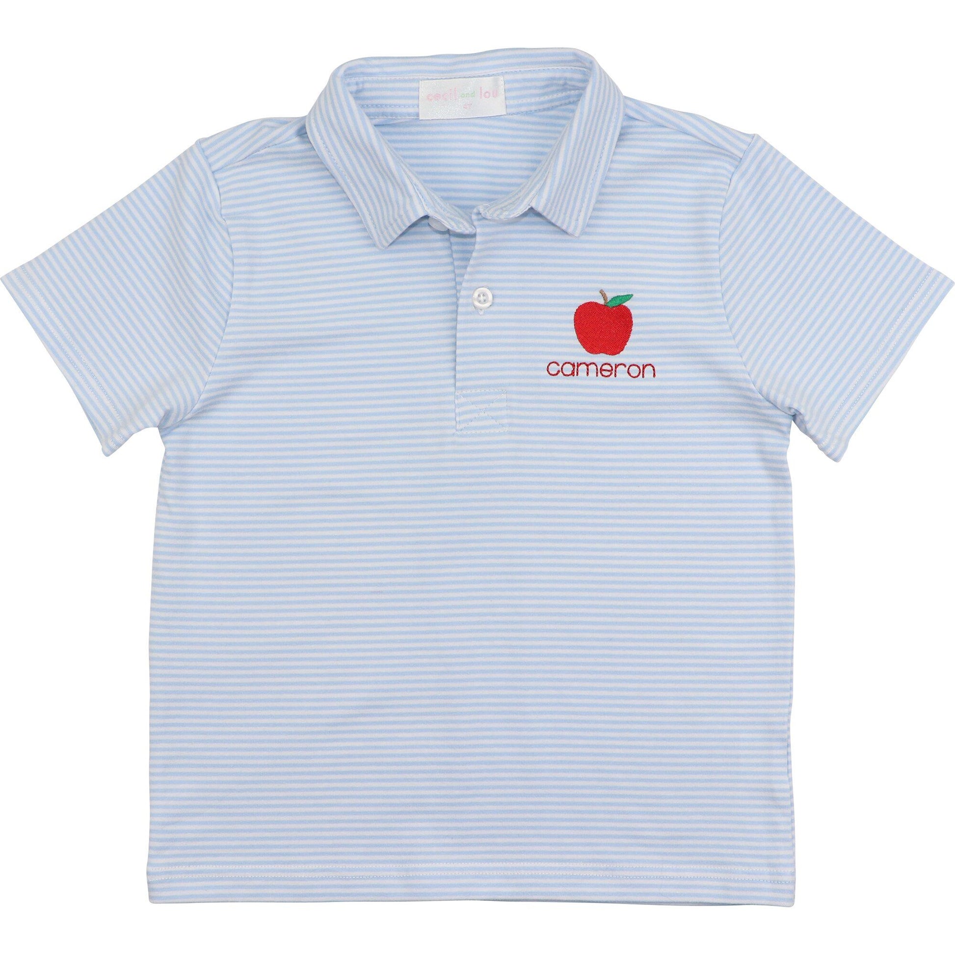 Blue Stripe Knit Embroidered Apple Knit Polo Shirt