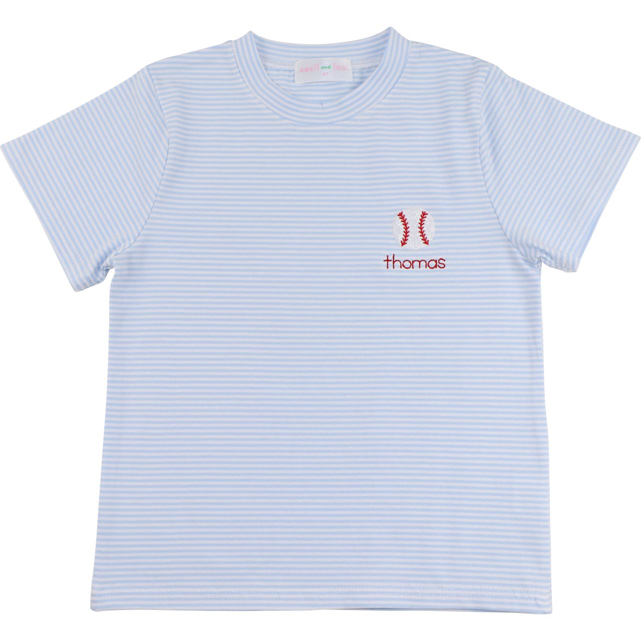 Blue Stripe Knit Embroidered Baseball Shirt
