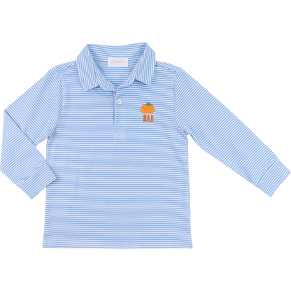 Blue stripe knit embroidered pumpkin polo shirt