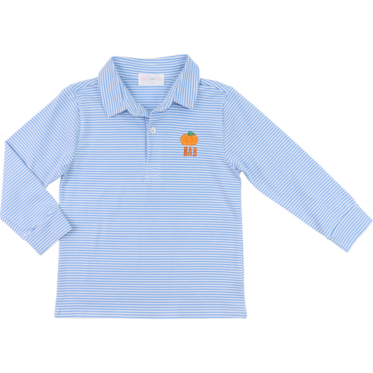 Blue stripe knit embroidered pumpkin polo shirt