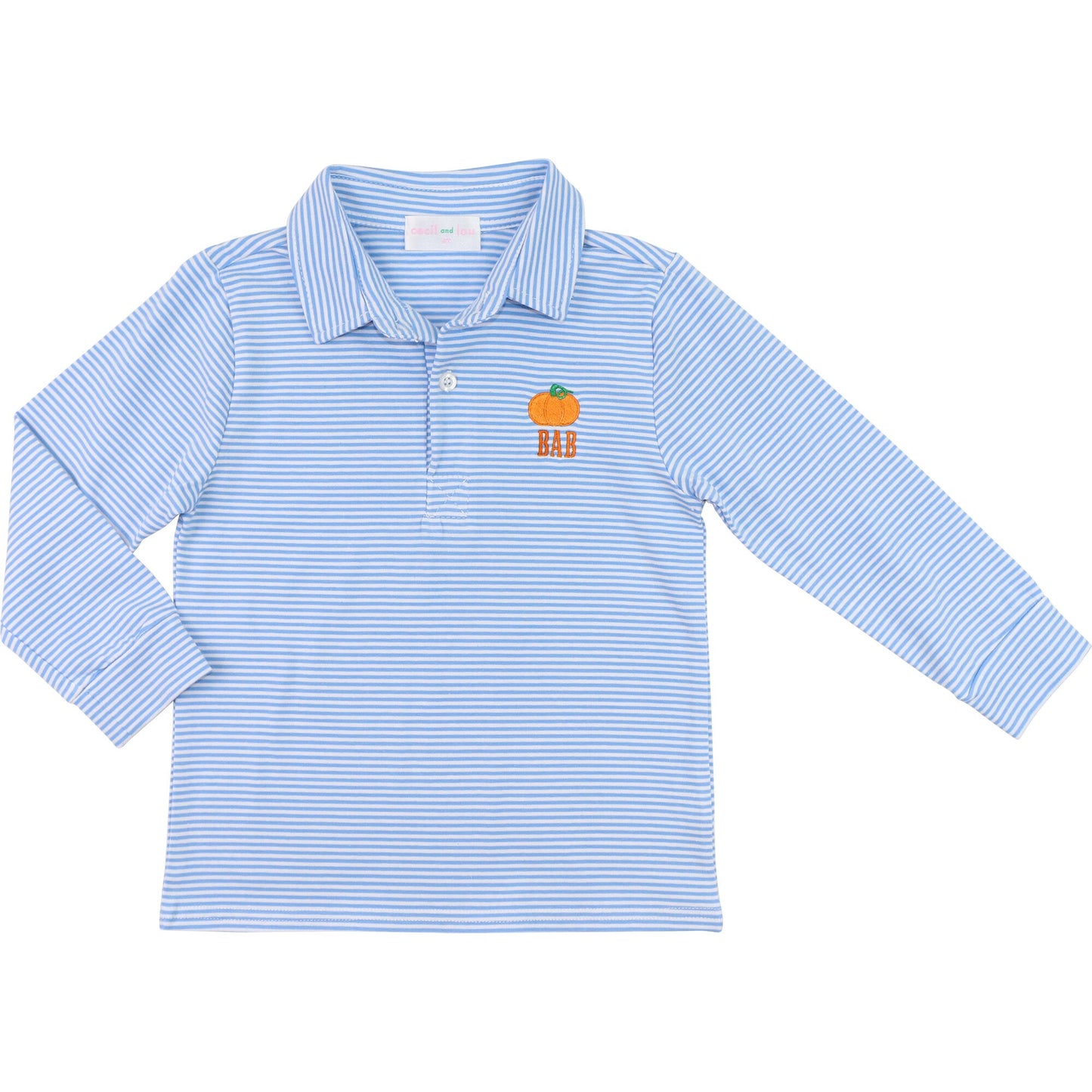 Blue Stripe Knit Embroidered Pumpkin Polo Shirt