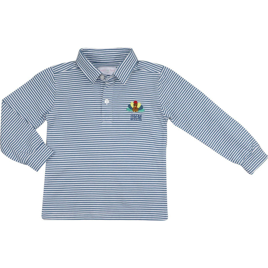 Petit Bebe Boys Navy Blue Check Smocked Thanksgiving Turkeys Longall main image 0