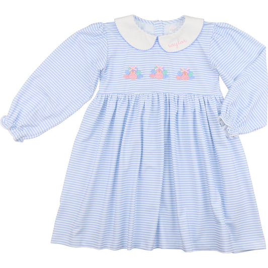Blue Stripe Knit Embroidered Turkeys Dress