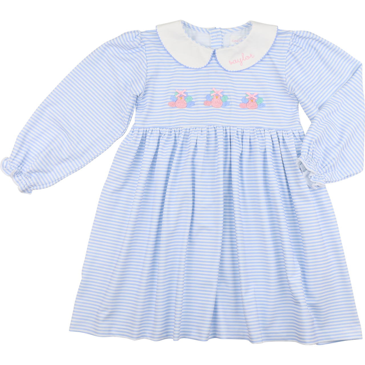 Blue Stripe Knit Embroidered Turkeys Dress