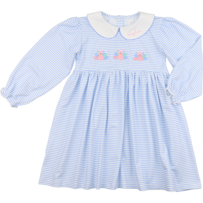 Blue Stripe Knit Embroidered Turkeys Dress