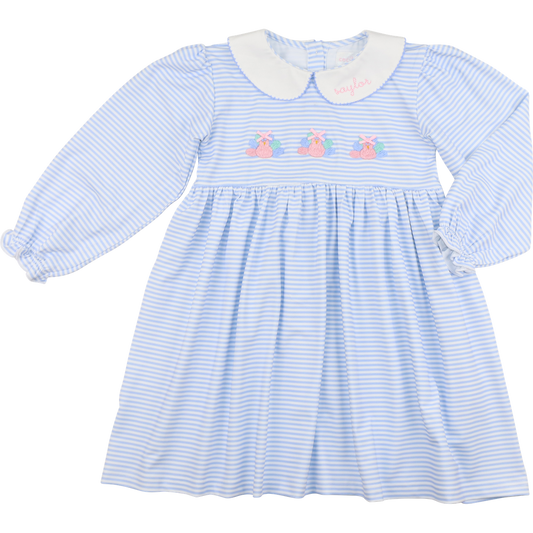 Blue Stripe Knit Embroidered Turkeys Dress