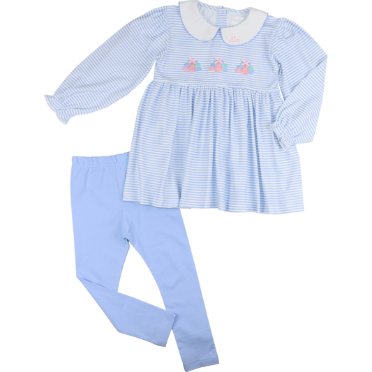 Blue Stripe Knit Embroidered Turkeys Legging Set