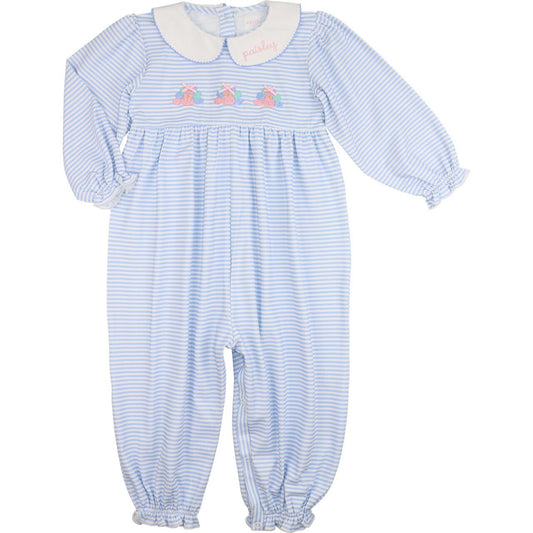 Blue Stripe Knit Embroidered Turkeys Long Bubble