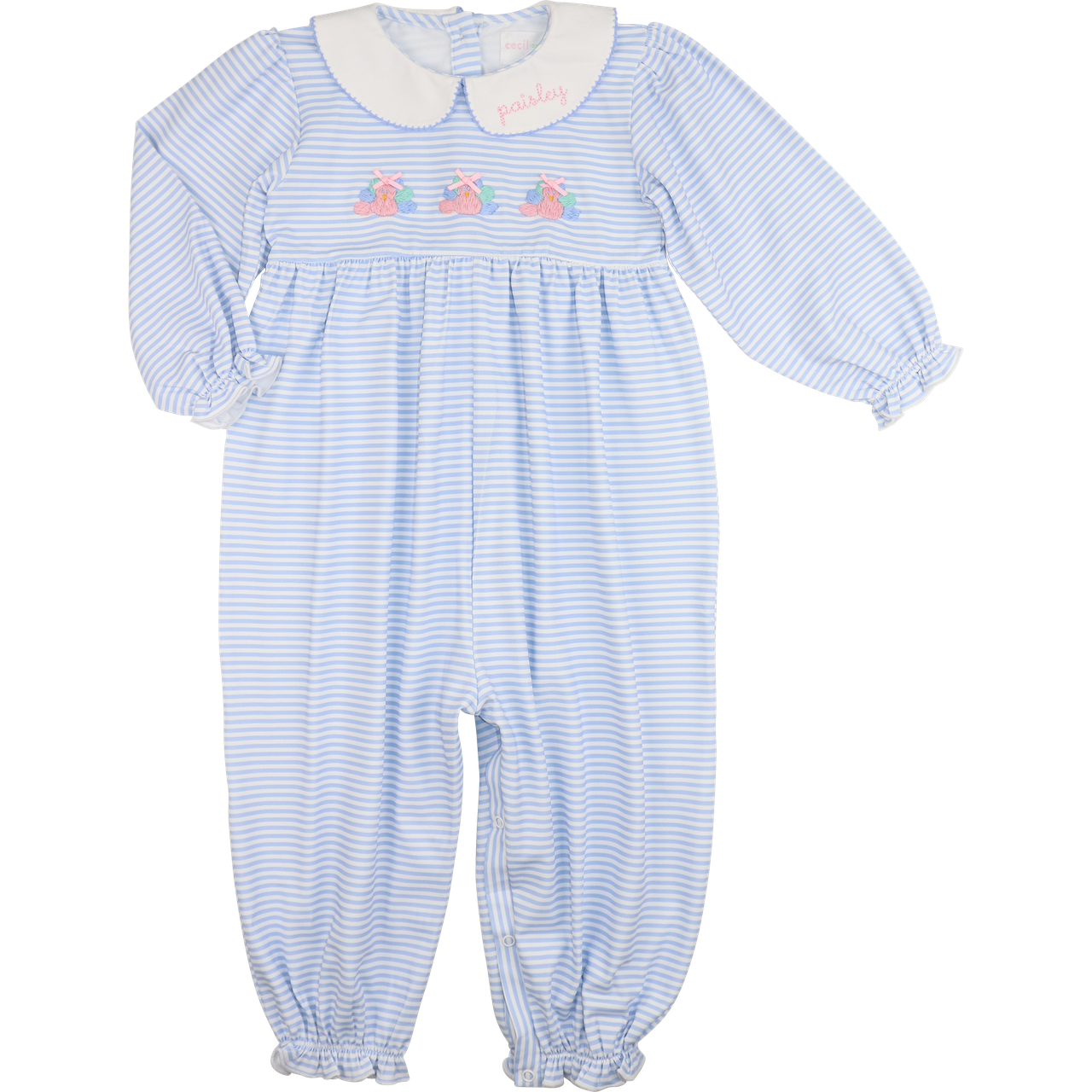 Blue Stripe Knit Embroidered Turkeys Long Bubble
