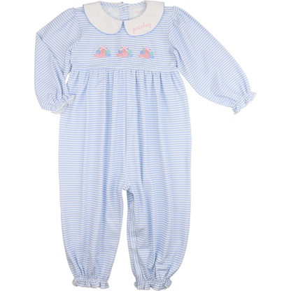Blue Stripe Knit Embroidered Turkeys Long Bubble