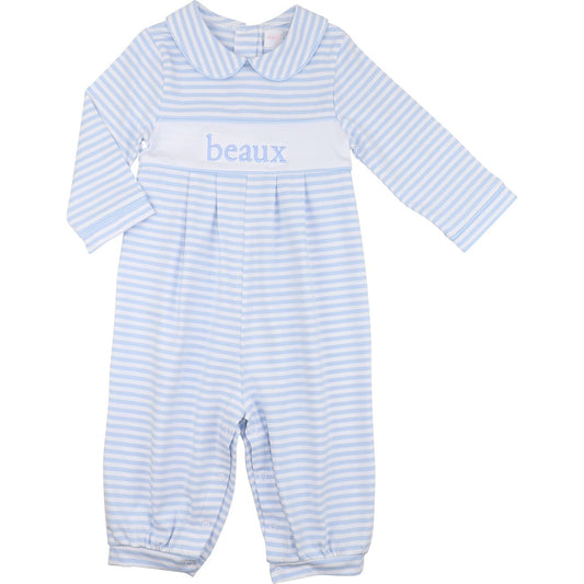 Blue Stripe Knit Insert Long Romper