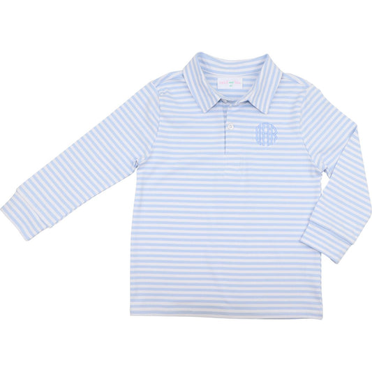 Blue Stripe Knit Polo Shirt