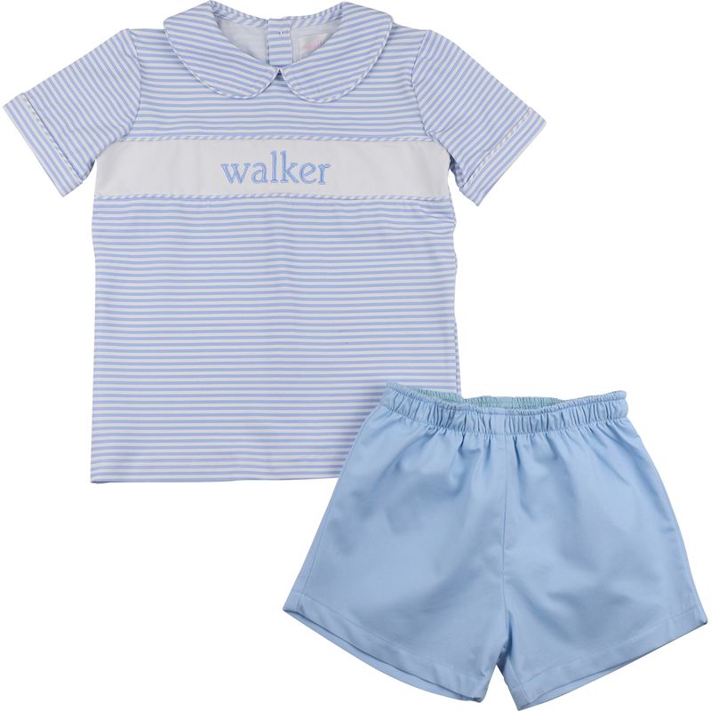 Blue Stripe Knit Short Set
