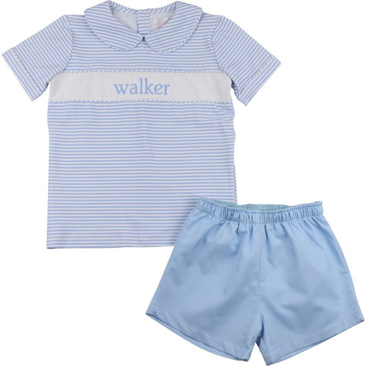 Blue Stripe Knit Short Set