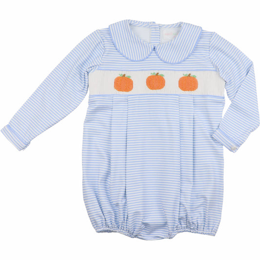 Blue Stripe Knit Smocked Pumpkin Bubble