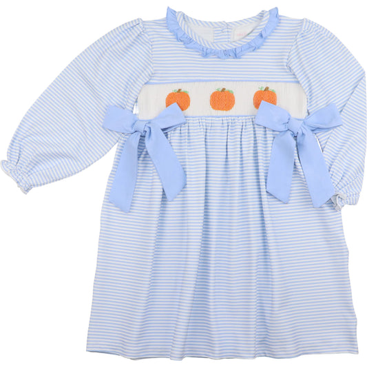Blue Stripe Knit Smocked Pumpkin Dress