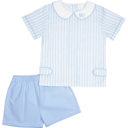 Blue Stripe Peter Pan Short Set