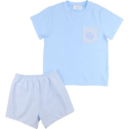 Blue Stripe Pocket Short Set