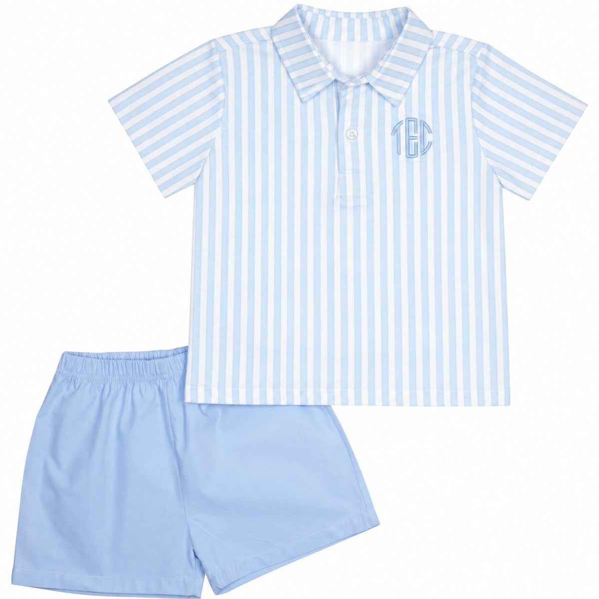 Blue Stripe Polo Short Set