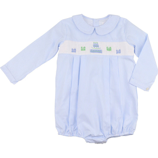 Blue Stripe Smocked Birthday Bubble