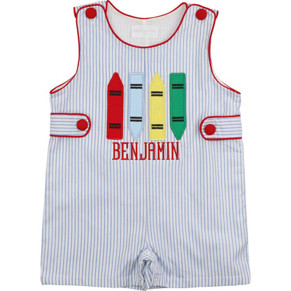 Blue Striped Applique Crayons Jon Jon