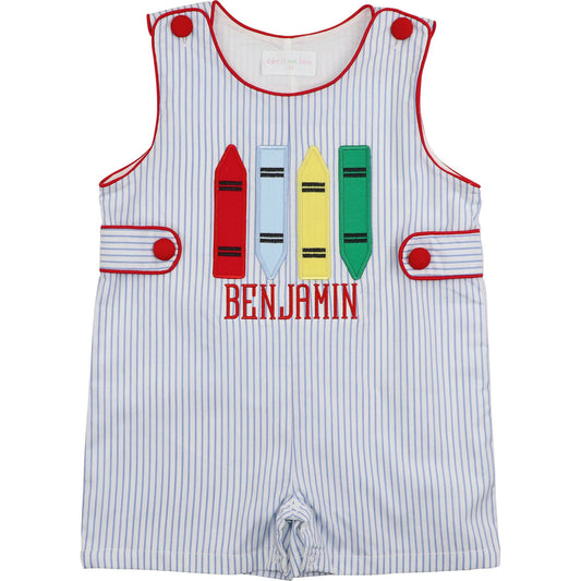Blue Striped Applique Crayons Jon Jon