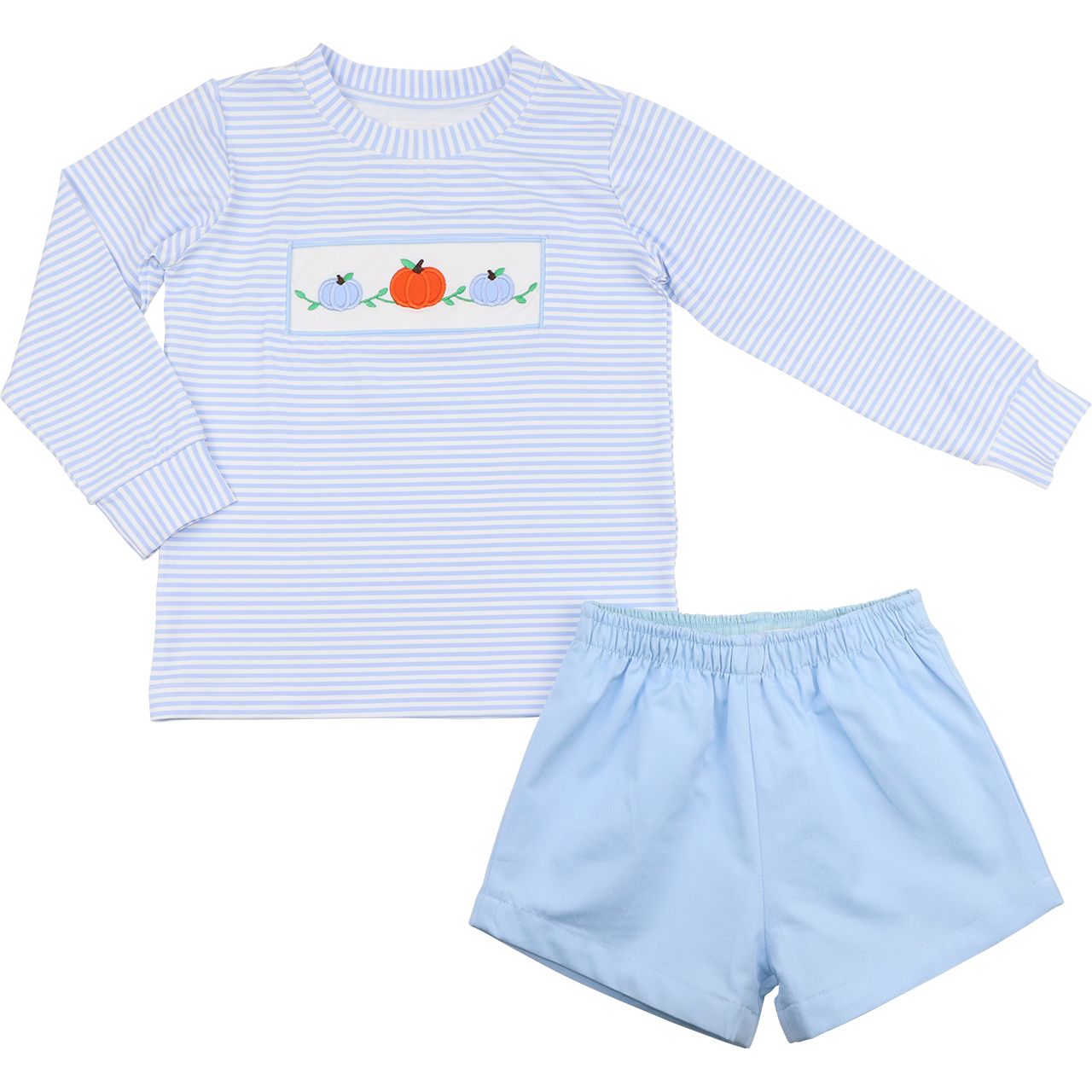 Blue Striped Applique Pumpkin Short Set