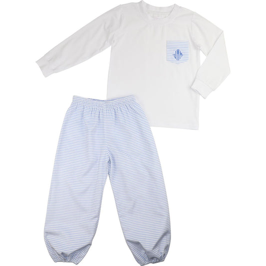 Blue Striped Corduroy Ankle Pant Set