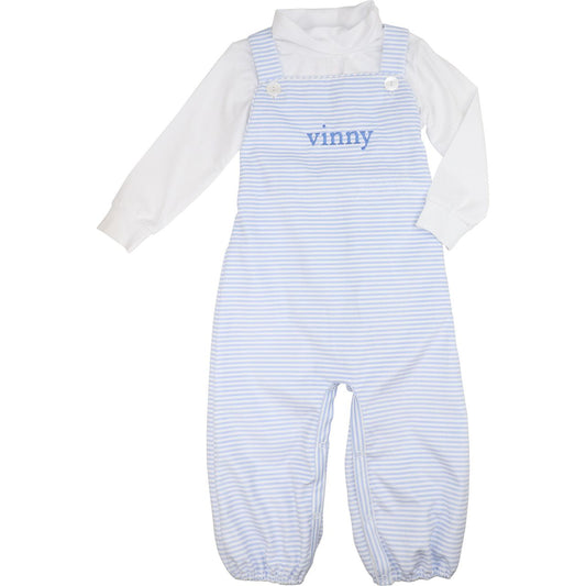Blue Striped Corduroy Long Romper Set