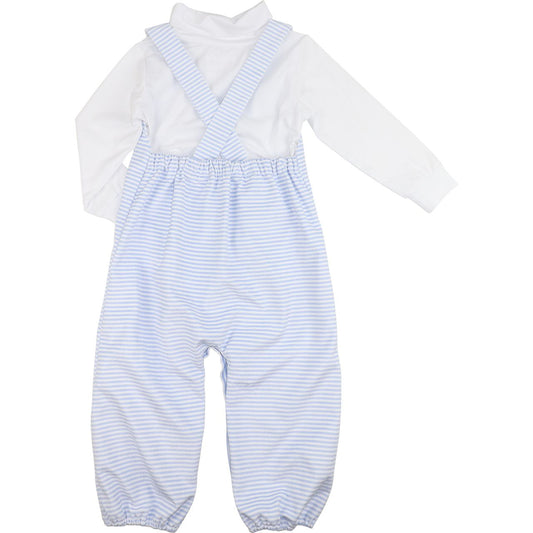 Blue Striped Corduroy Long Romper Set Back
