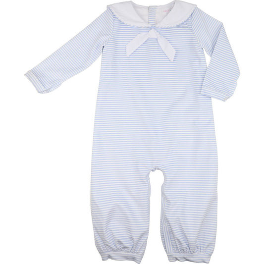 Blue Striped Corduroy Sailor Long Romper