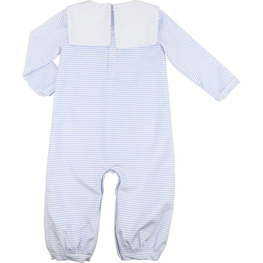 Blue Striped Corduroy Sailor Long Romper Back 