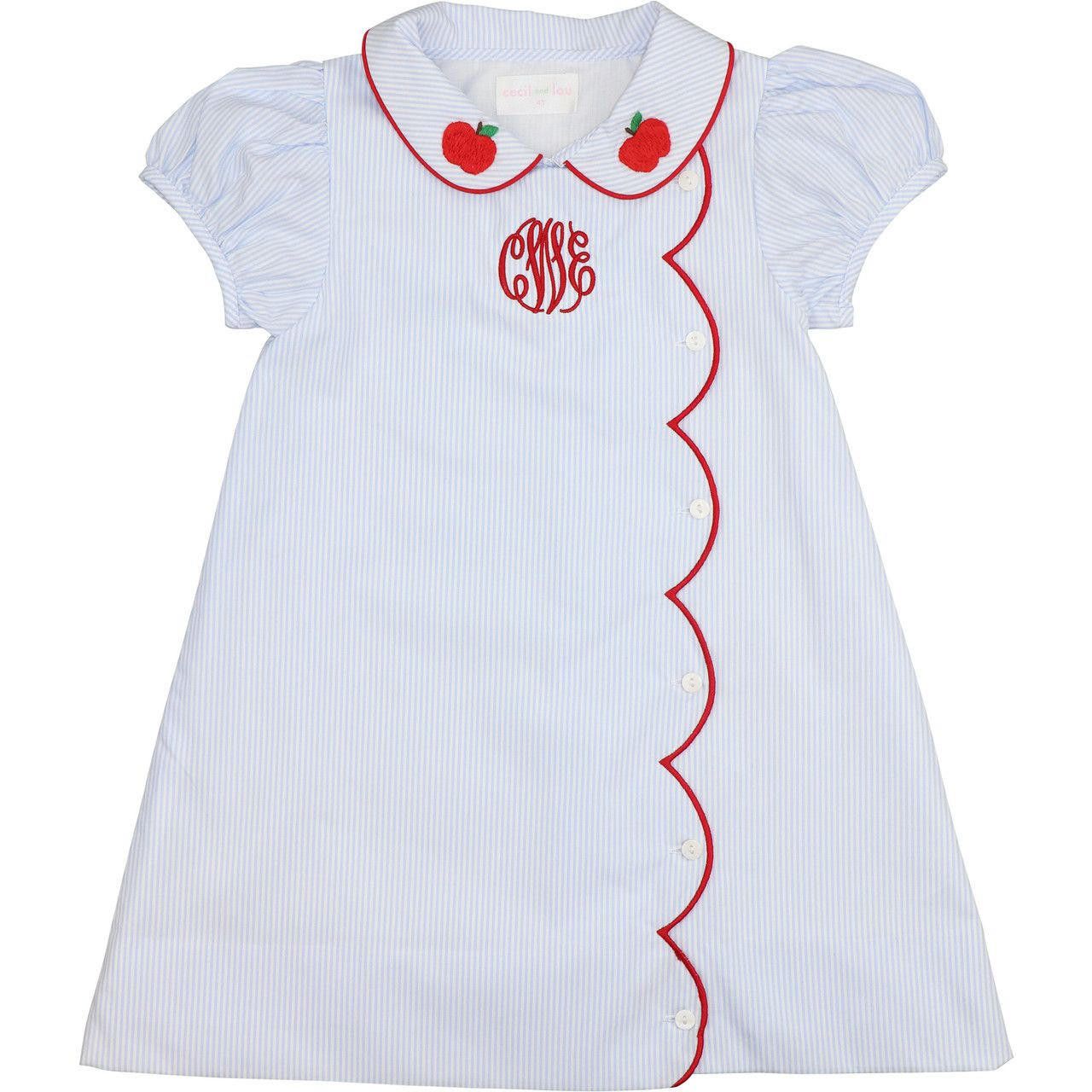 Blue Striped Embroidered Apple Dress
