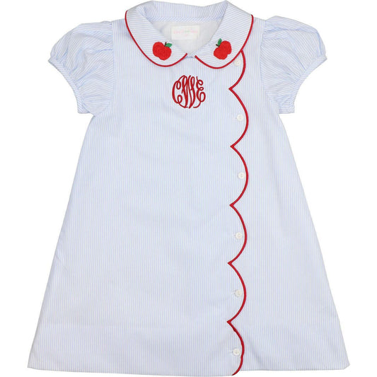 Blue Striped Embroidered Apple Dress