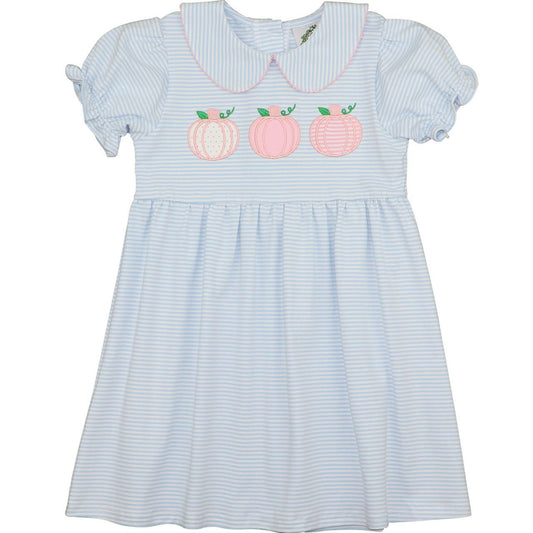 Blue striped knit applique pumpkins dress 