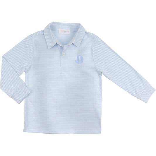 Blue Striped Knit Polo Shirt