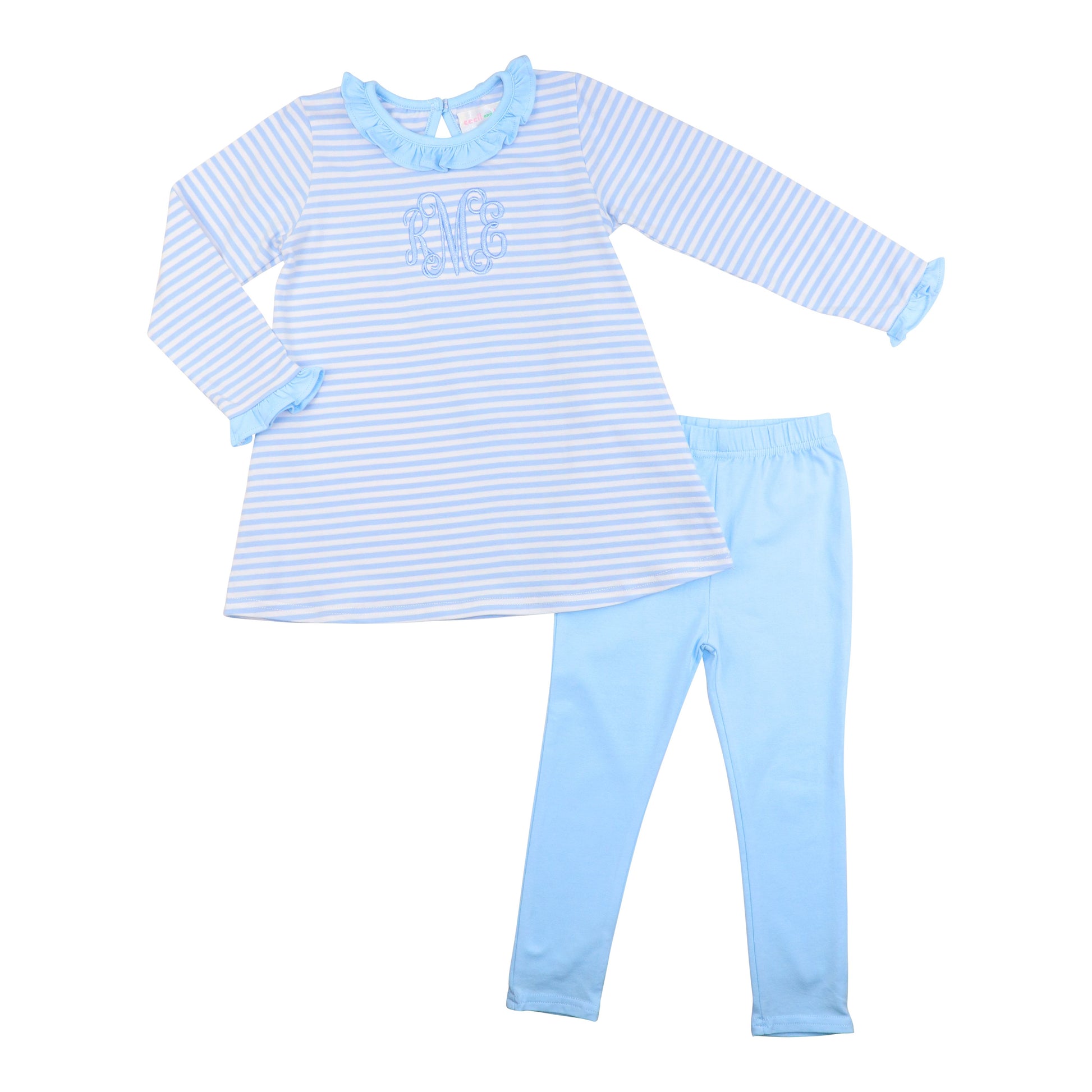Blue Striped Knit Ruffle Legging Set