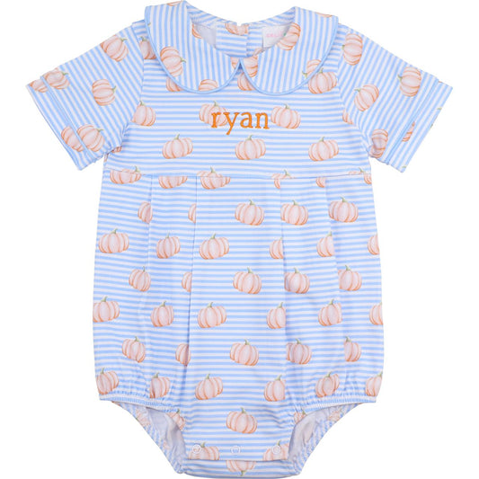 Blue Striped Pumpkin Print Knit Bubble