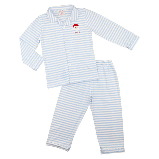 Blue Striped Santa Pajamas