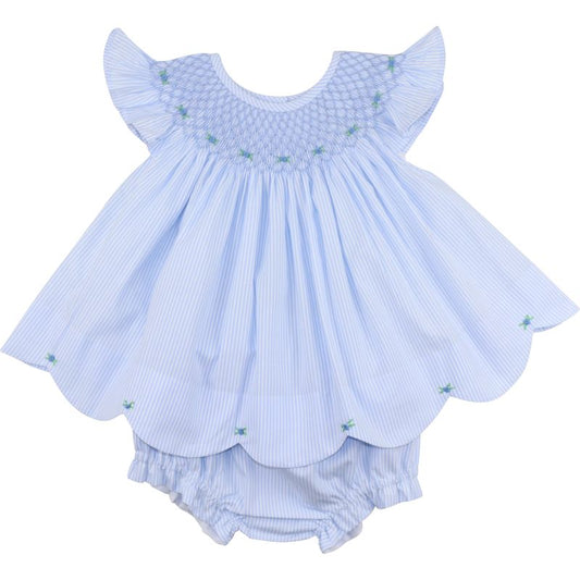 Blue Striped Smocked Rosette Diaper Set
