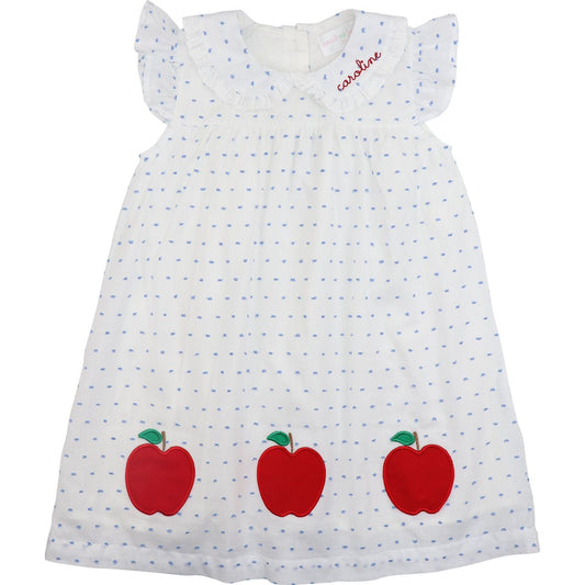 Blue Swiss Dot Applique Apple Dress