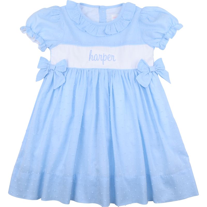 Blue Swiss Dot Bow Dress