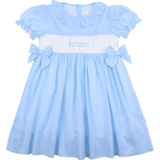 Blue Swiss Dot Bow Dress