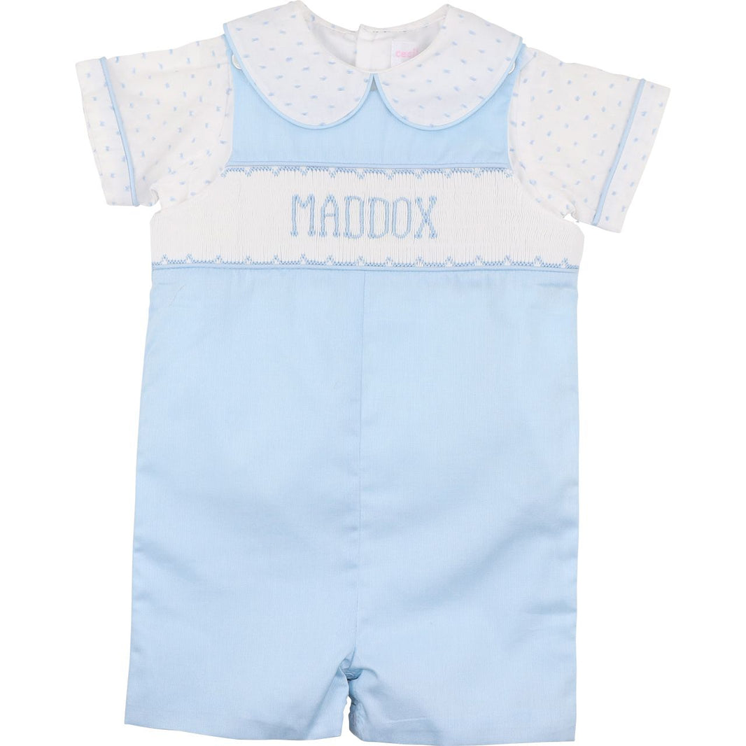 Petit Bebe Baby Boys Blue Poplin Smocked Jon Jon main image 1