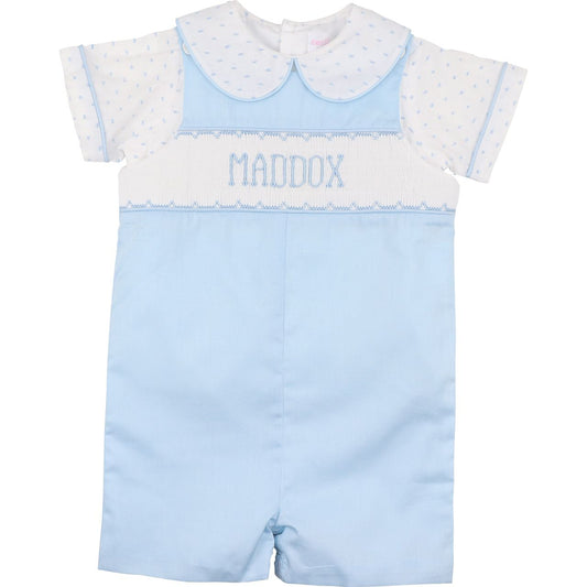 Blue Swiss Dot Custom Smocked Jon Jon Set