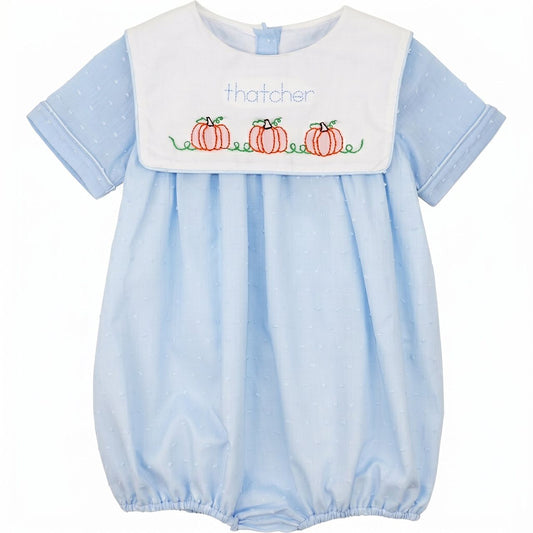 Blue Swiss Dot Embroidered Pumpkin Bubble