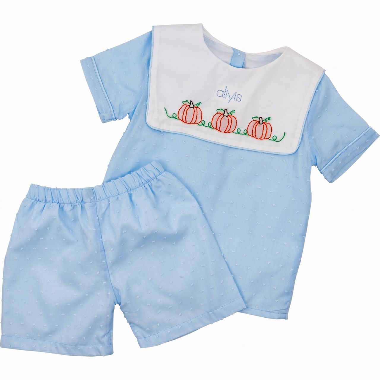 Blue Swiss Dot Embroidered Pumpkin Short Set