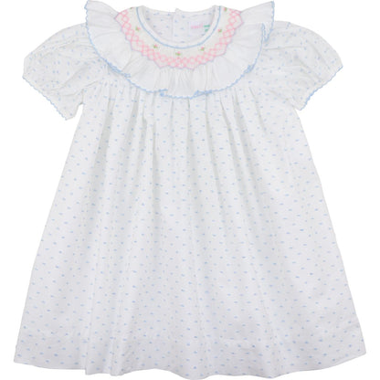 Blue Swiss Dot Smocked Dress